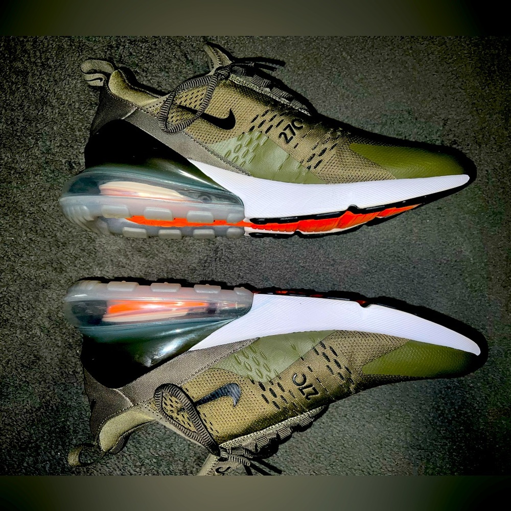 Nike air max 270s olive green, orange, and white men’s size 12